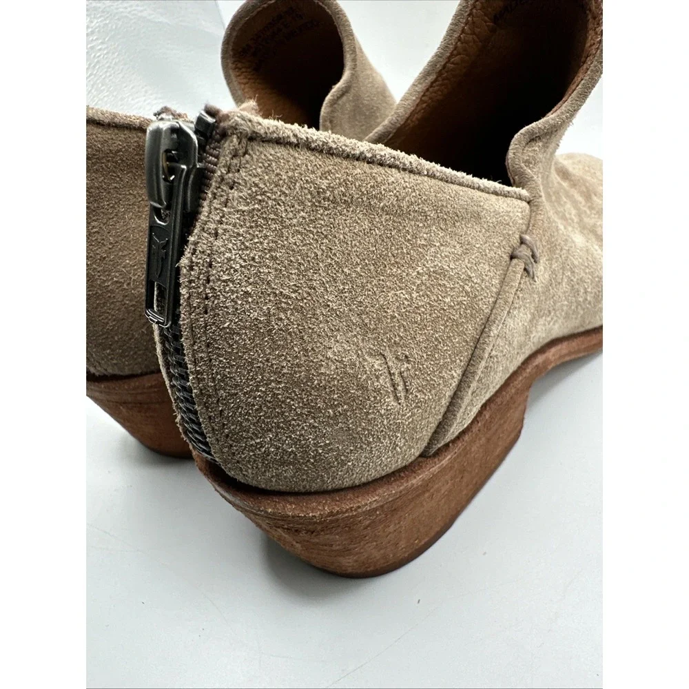 Frye Carson Taupe Suede Leather Zip Block Heel Shootie Ankle Boots Size 9